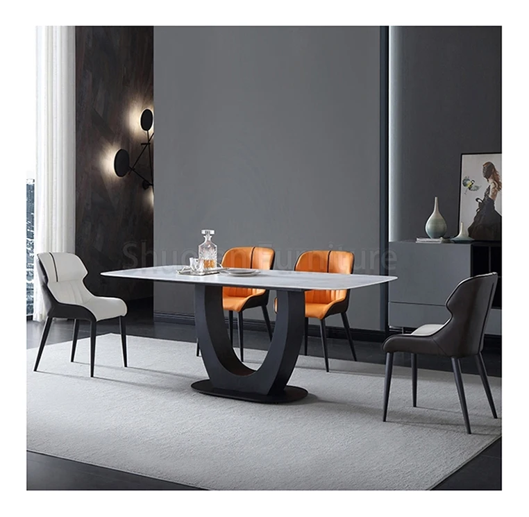 Italian Modern Minimalist white plate rock marble dining table marble dining table made in China for restaurant