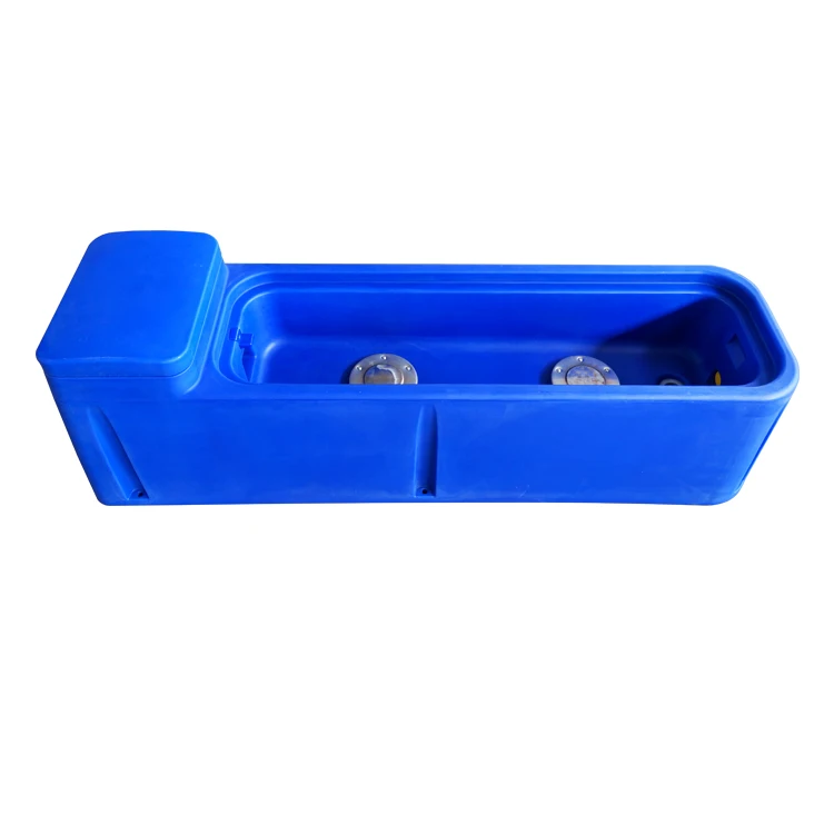 Blue plastic drinking equipments 3 individual spots drinking waterer 2.25M water trough with heating system