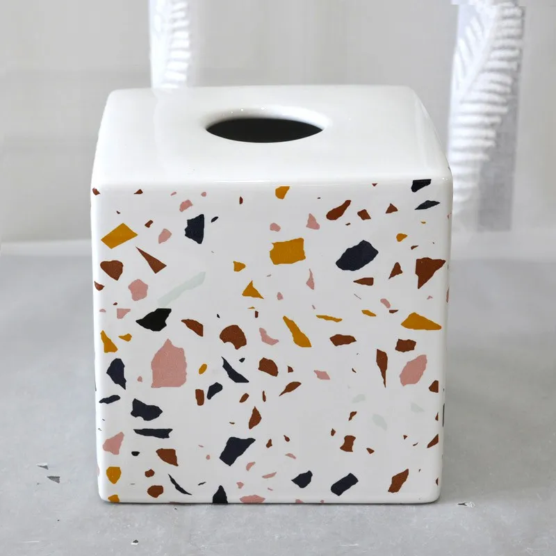 JIA SHUN 6 piece bathroom products round white glazed ceramic colorful irregular figures decal bathroom accessories set