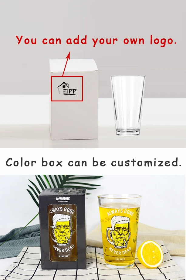 Lead Free Custom Logo Sublimation 16oz Printed Pint Beer Glasses Cup CLASSIC Party Modern 16 Oz Pinte Glass 8.8*6*14.7cm 480ml