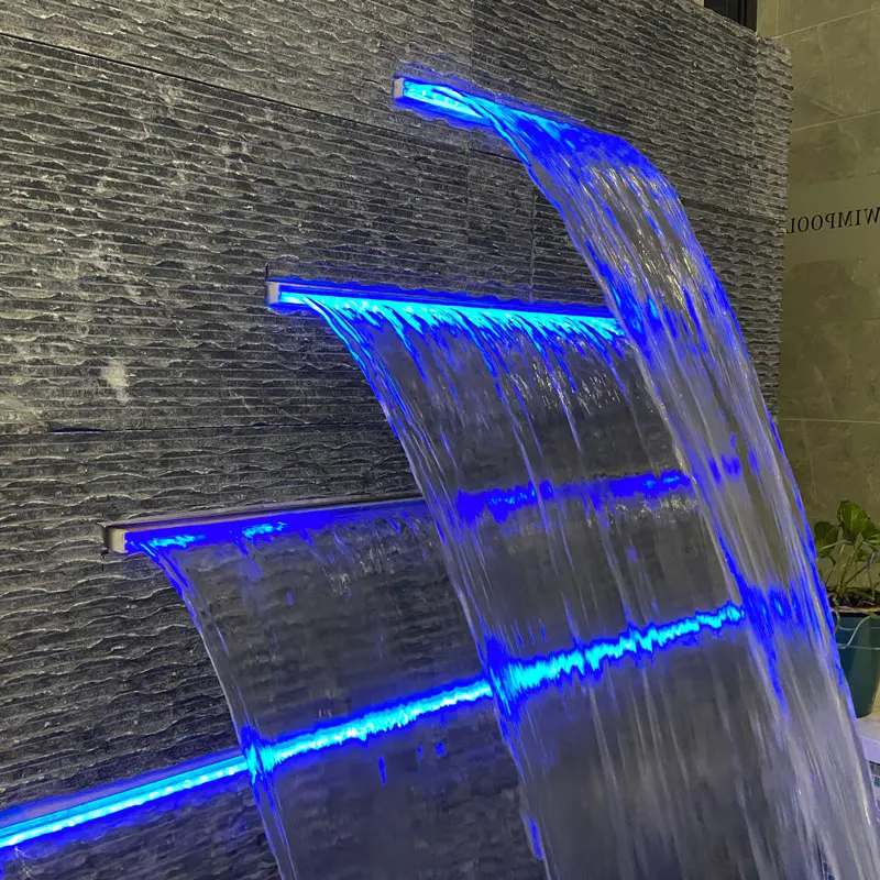 Acrylic Water Blade Curtain Outdoor Swimming Pool Waterfall Water Feature Stainless Steel Fountain Cascade Sheer Descent