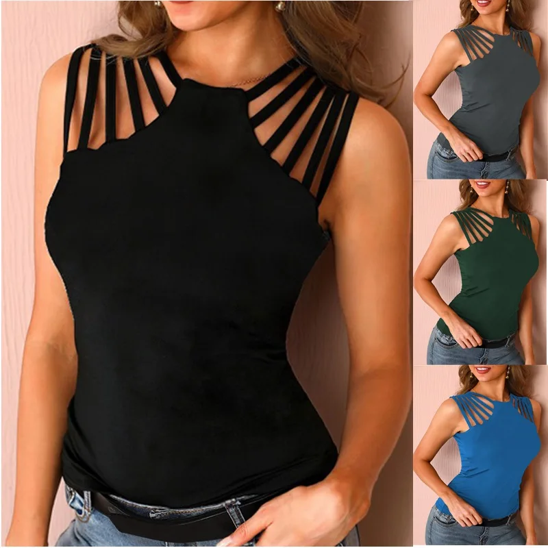 New Style High Temperature Setting Craft Crew Neck Collar Women Sleeveless Crop Tank Top