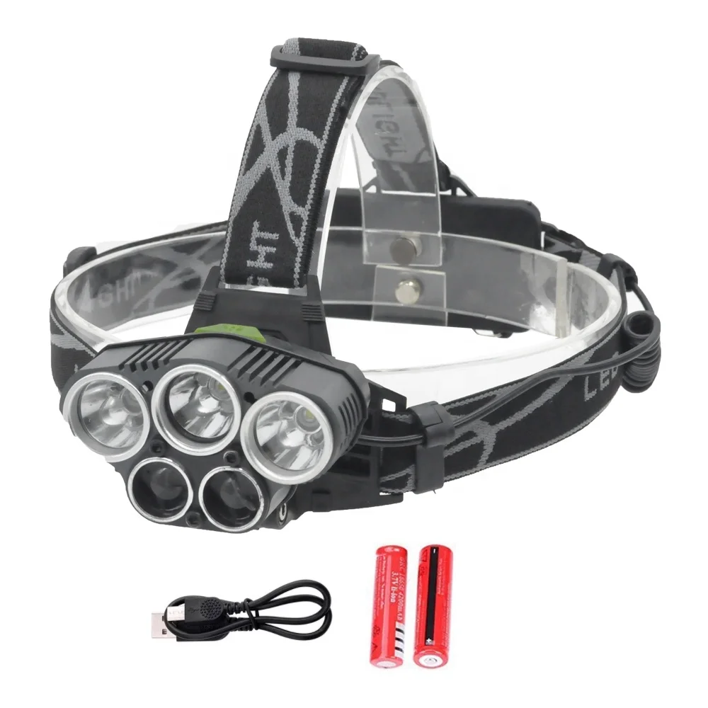 LED Head lamp Night Fishing 5LED  Outdoors Waterproof USB Rechargeable headlamp for Hiking Camping Fishing Light