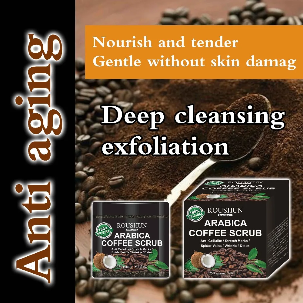 Roushun Body Scrub Arabica Coffee Scrub Whitening Anti Cellulite Stretch Marks Spider Veins Wrinkle/Detox