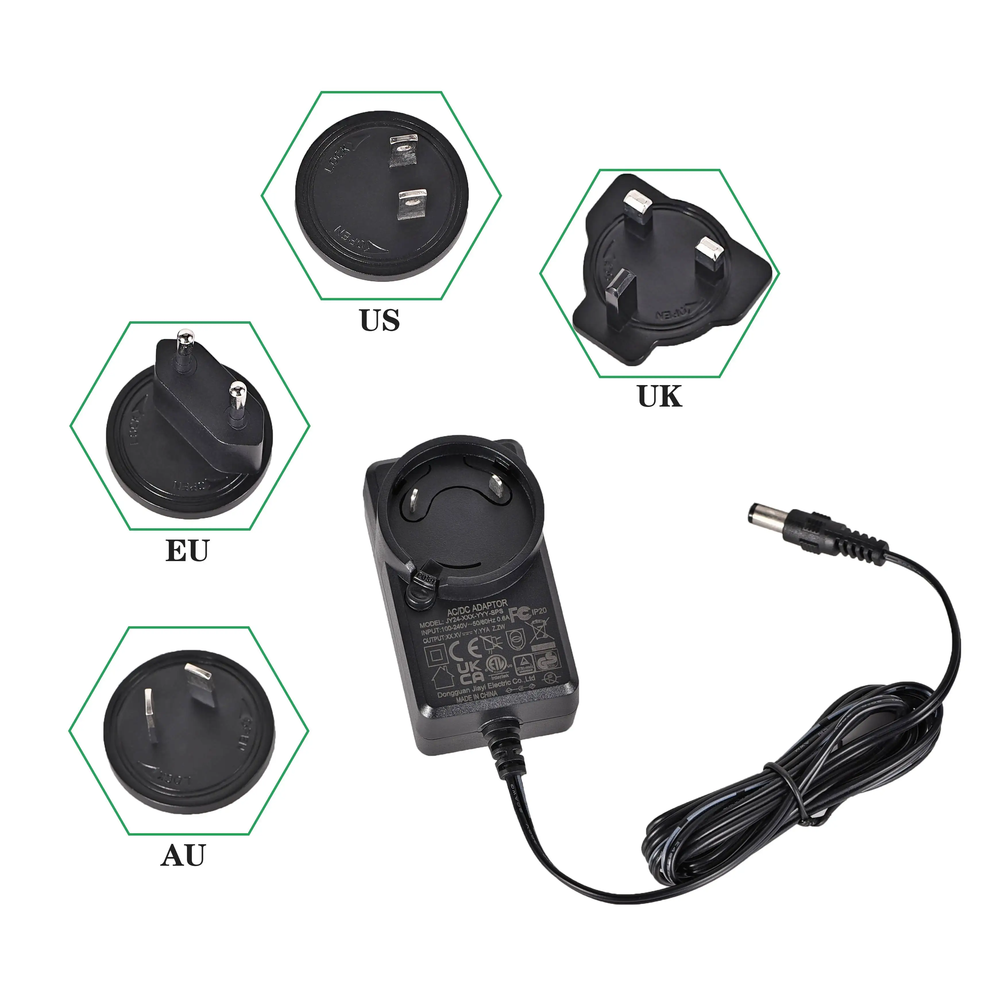 36W 24V1.5A 12V3A 9V4A interchangeable ac dc plug power adapter with USA CE GS(TUV) SAA PSE KC FCC RoHS certifications