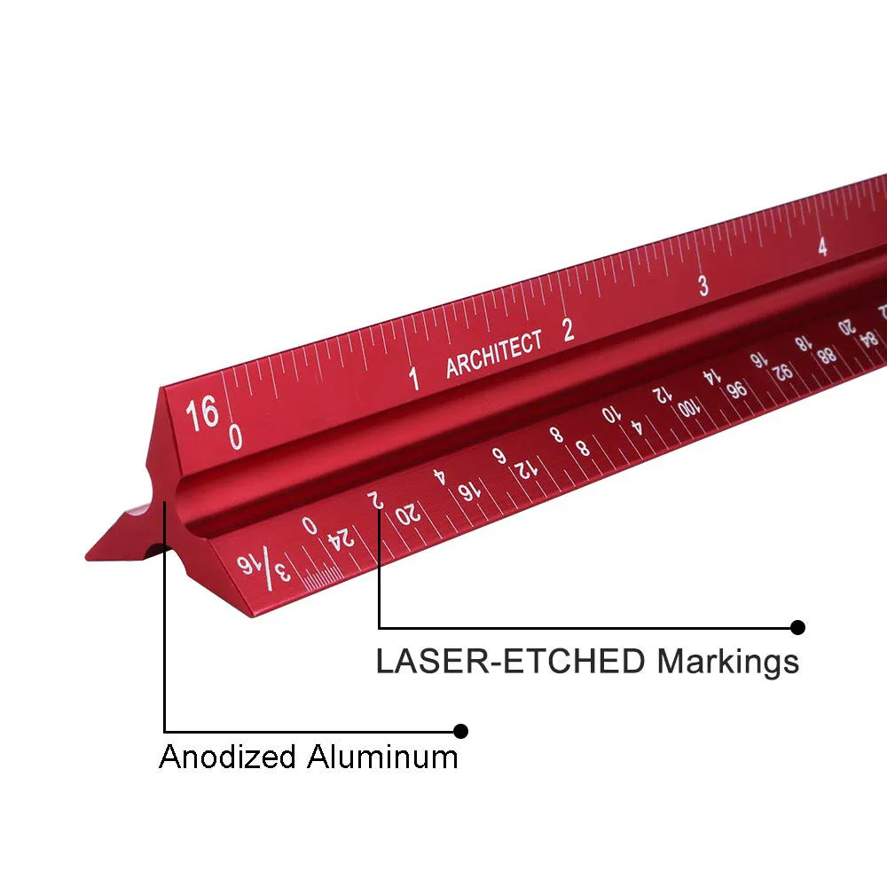 Factory Customized  6 Inch 12 Inch 3 Sided Stainless Steel Architectural Triangle Aluminum Ruler Metric Scale Triangle Rule
