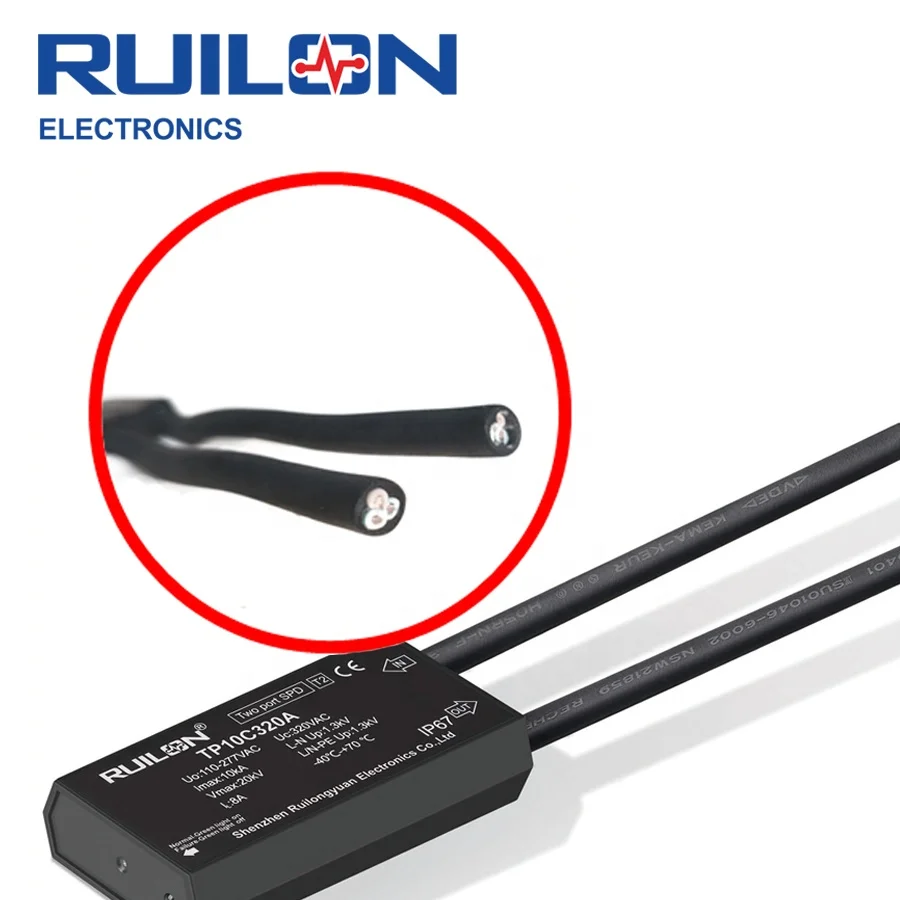 10kA Power Surge Protective Device Double cable Lightning protector Black Surge protection device