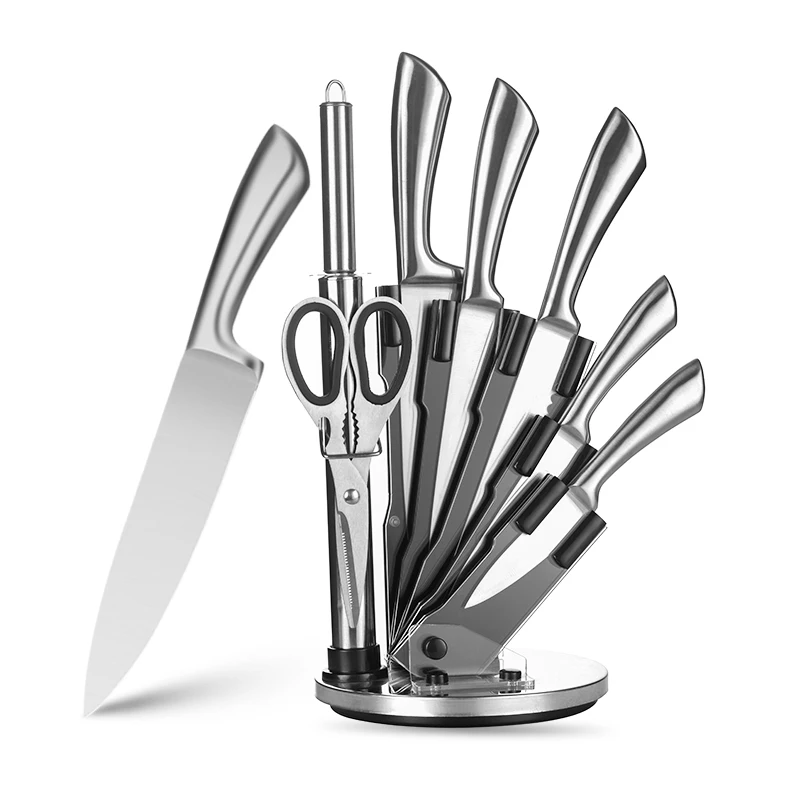 High-end Amazon Hot-sale 8 Pieces Hollow Handle Damascus Stainless Steel Kitchen Knife Set Knives Set With Acrylic Holder