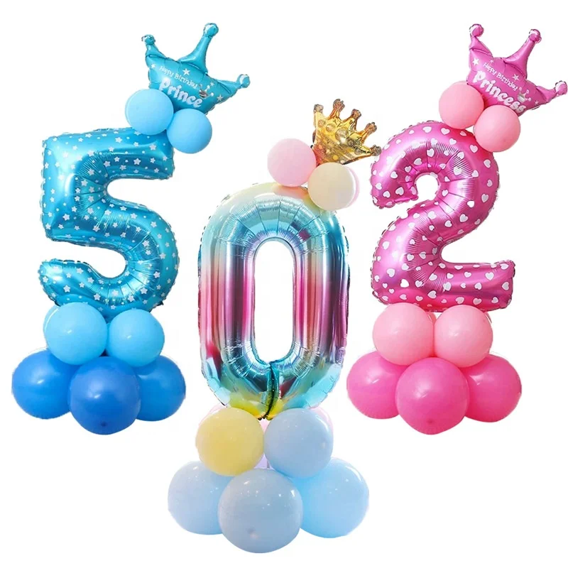 32' Blue Pink Gradient Number Foil Balloon Latex Balloons Baby Shower Wedding Birthday Party Decoration