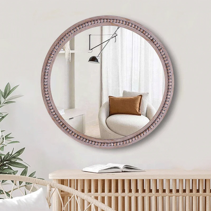 Rustic Round Wooden Frame Wall Mirror Hanging Ornate Round Wall Mirror Wall Decorations For Home