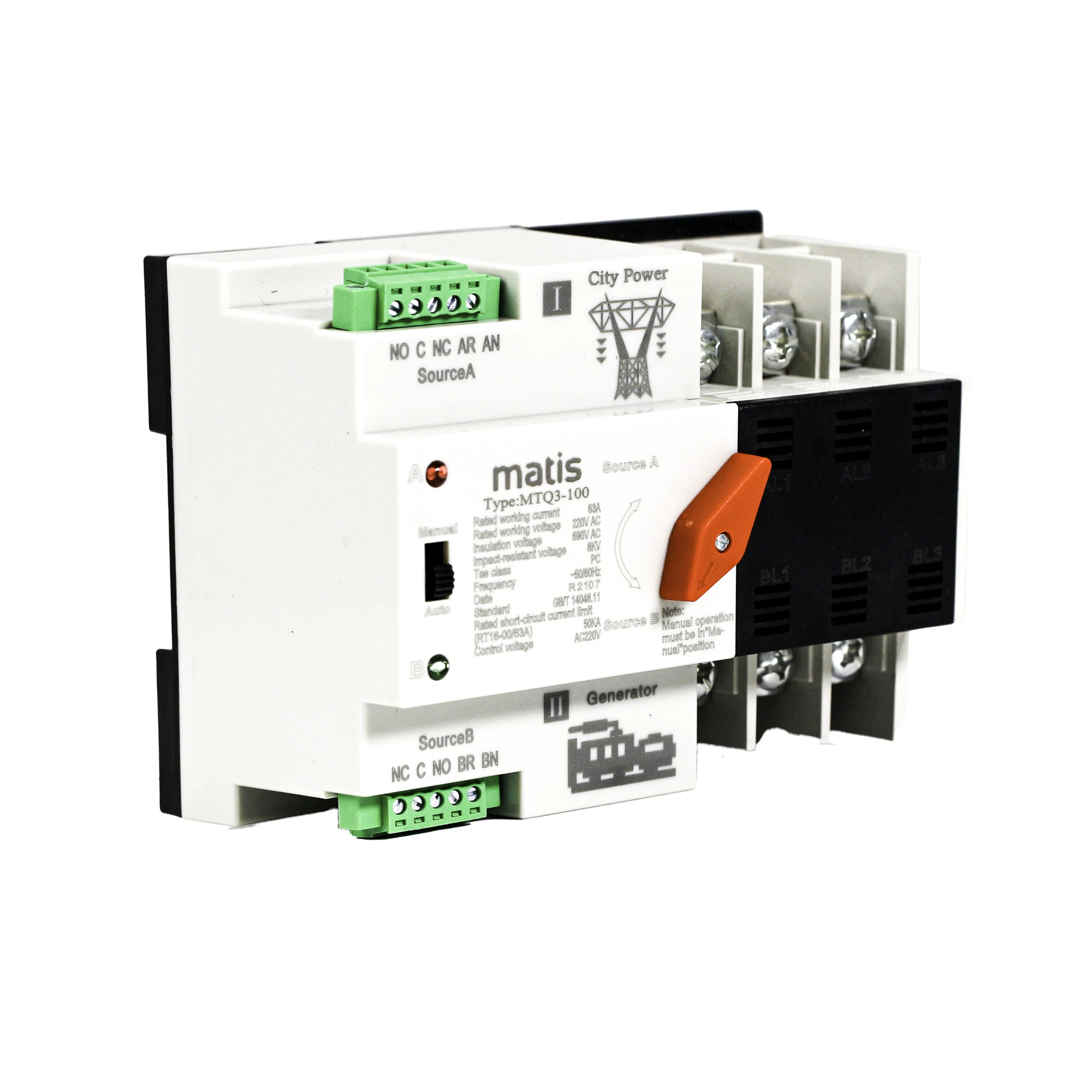 Dual Power Automatic Transfer Switch Electronic Circuit Breaker Changeover Switch with Good Insulation
