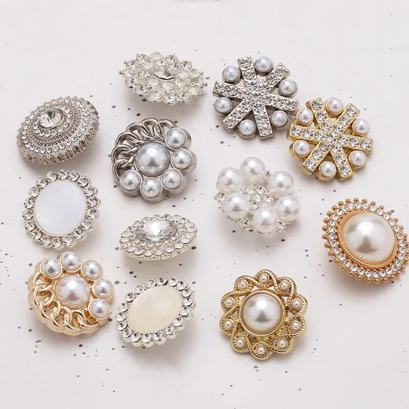 Metal Rhinestone Pearl Buttons Embellishments Pearl Brooch Pearl Pendants for Craft Wedding Bouquet Jewelry Making Clothes