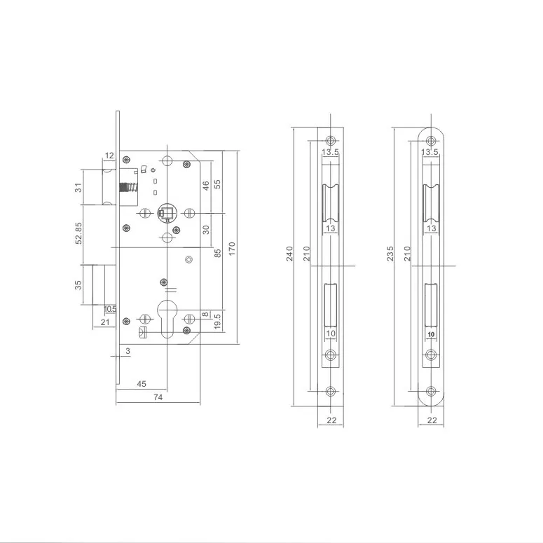 8545 mm Distance Stainless Steel Mortise Lock Door Lock Body In High Security Standard