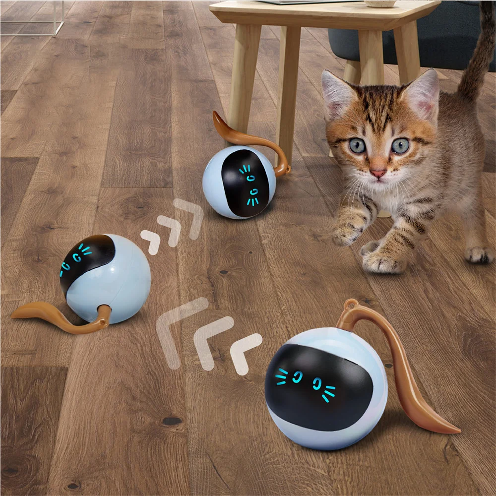 FOFOS Electric Robotic Cat Toy Smart Cat Exercise Pet Interactive LED Ball Toys with USB Charging