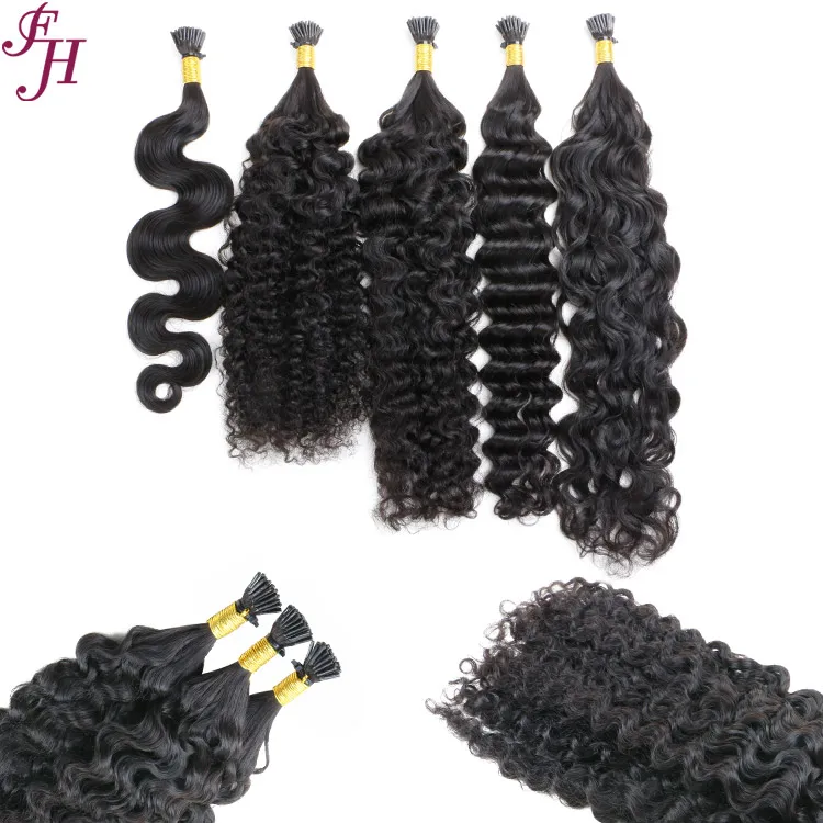 FH wholesale price prebonded keratin i tip hair extension deep curly i tip 1g human hair remy human hair extension