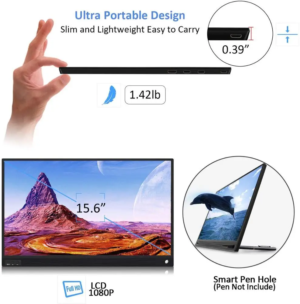 
Hote sale 15.6 inch Full HD 1080P USB Type C laptop display IPS eye care screen portable monitor 