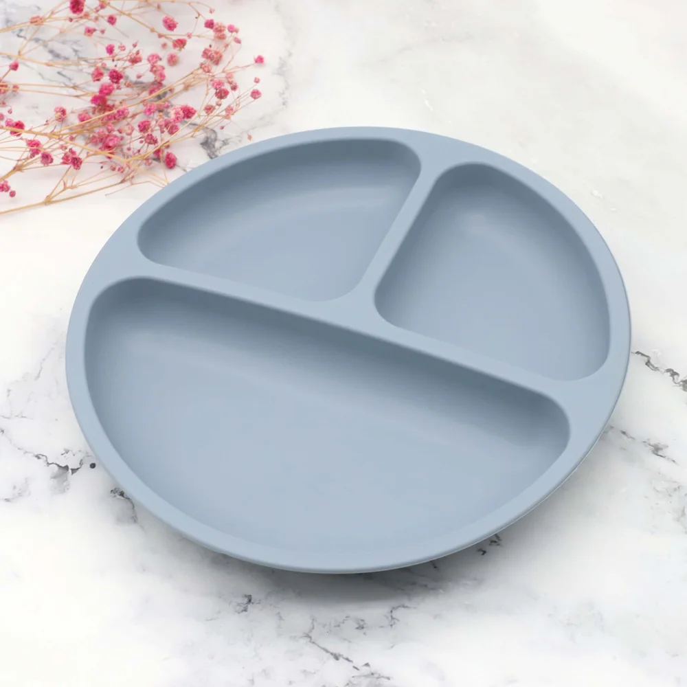 silicone baby modern divided round suction silicone dinner plate tableware with adsorption silicon kids food plate