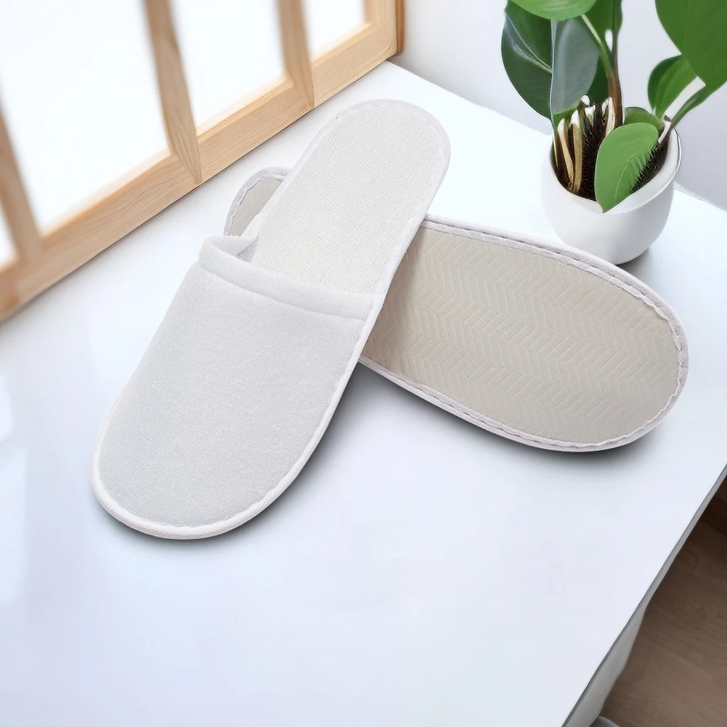 Wholesale Thick Non-slip Guest Room Supplies White Disposable Hotel Spa Slippers