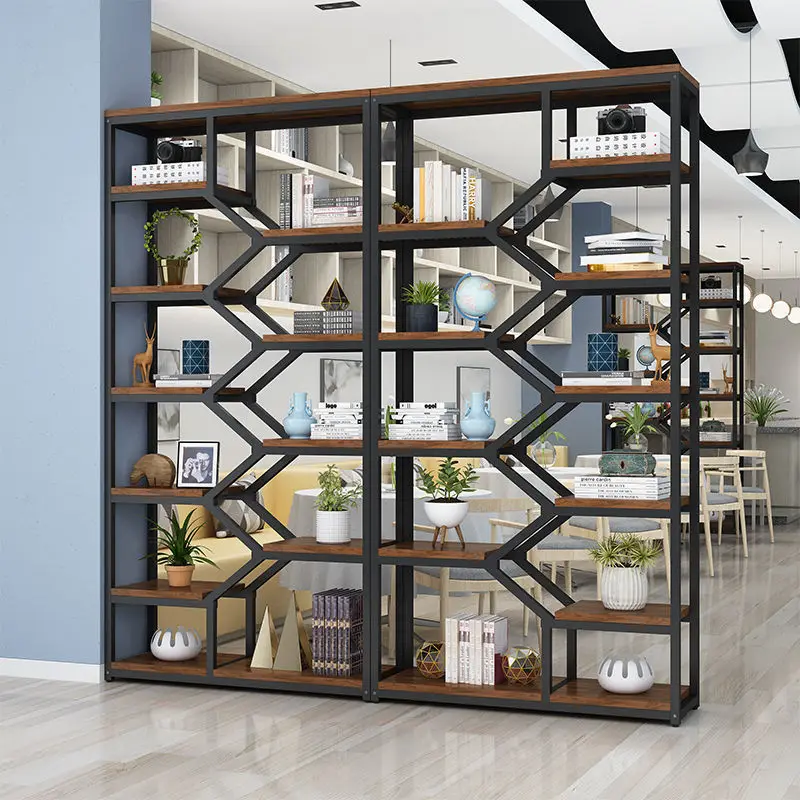HQSLP New Design high quality modern metal bookshelf wooden bookcase for office home