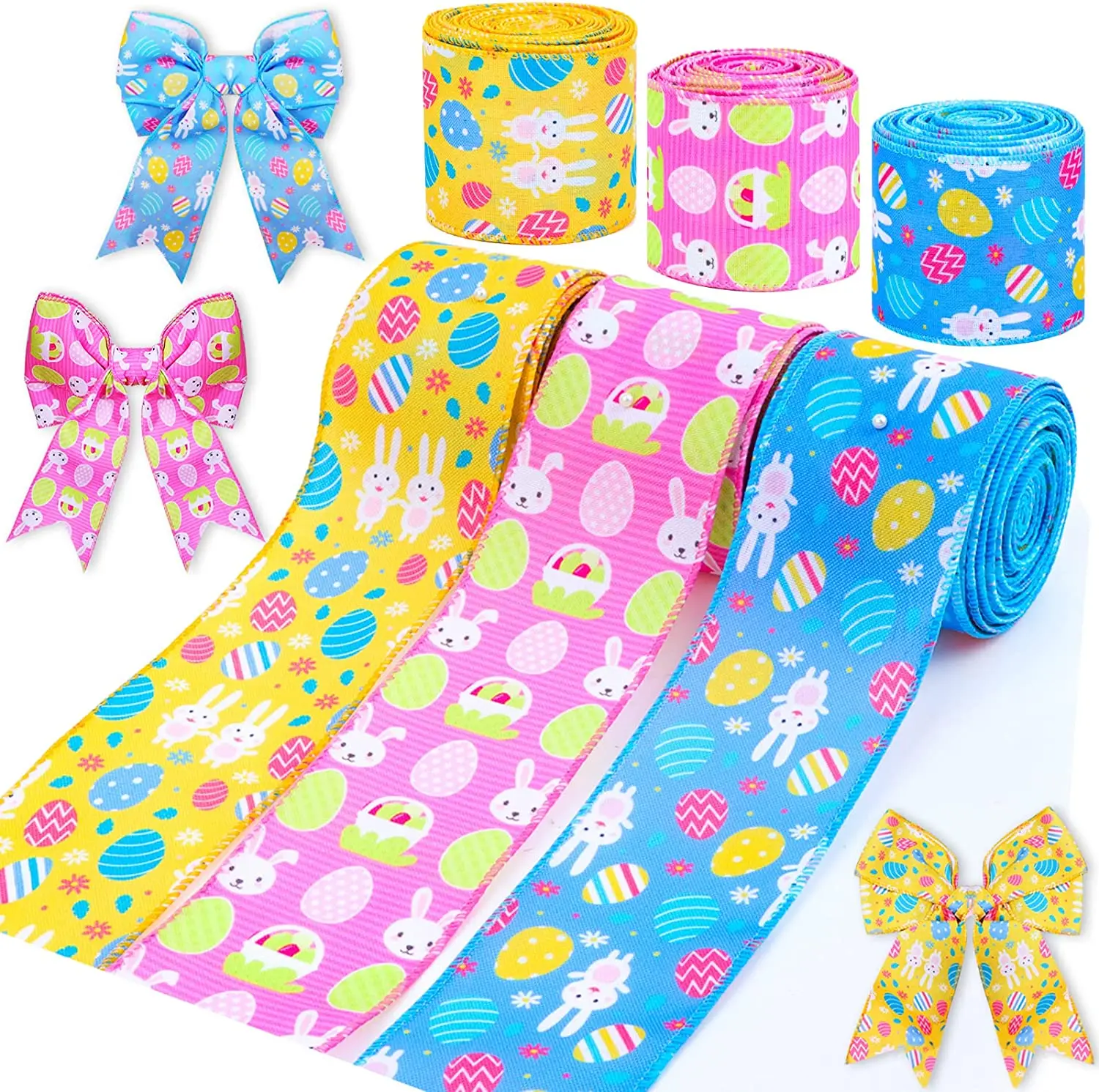 BS Factory Wholesale Easter Decor Candy-colored Bunny Wired Edge Ribbon For Wreaths In The Spring