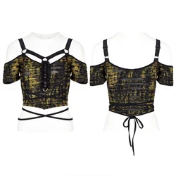 Punk Rave WT-712BXF Gothic knitted ragged woman tops off shoulder halter next sexy spring summer T-shirt woman crop top