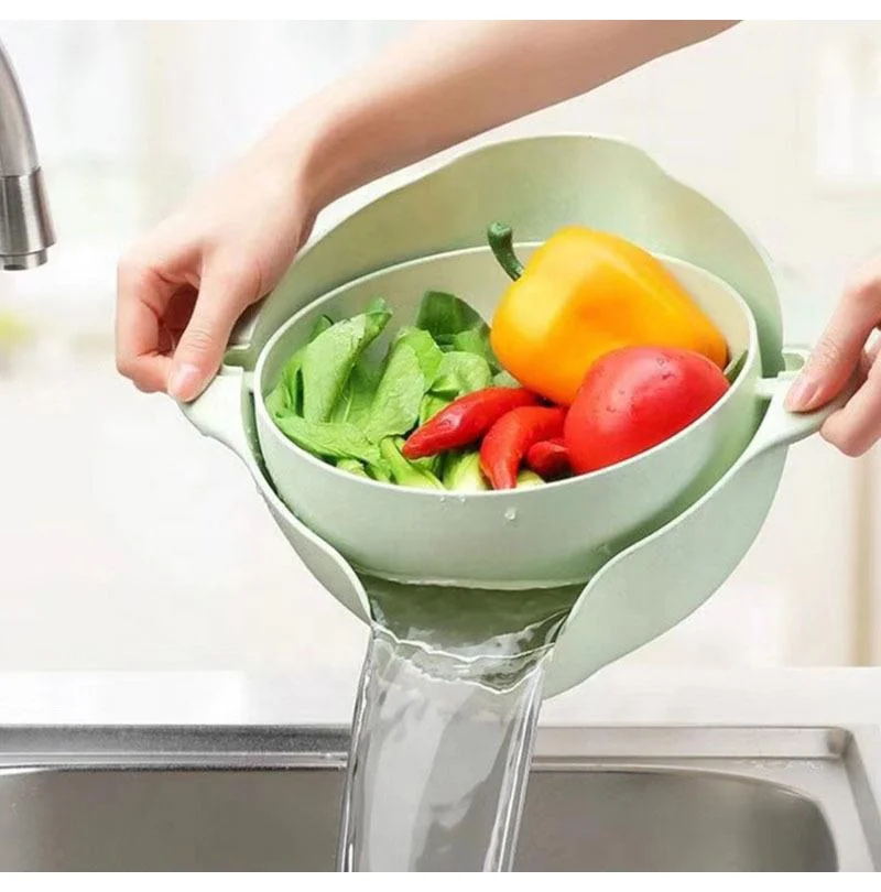 Double-layer reversible salad sink new Nordic draining basket eco-friendly plastic sink home use draining basket kitchen