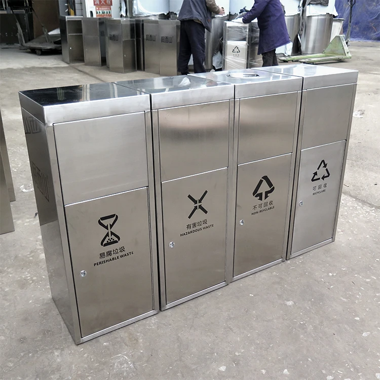 outdoor multi compartment waste recycle bin mall public metal sorting dustbin stainless steel trash can commercial garbage bin