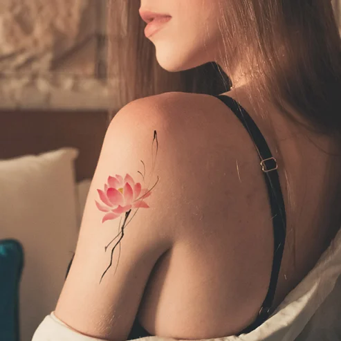 Design Temporary Tattoo Sticker Pink Water Transfer Full Color Tattoo Stickers Shxin Customize Flower Women Design Tattoo Art