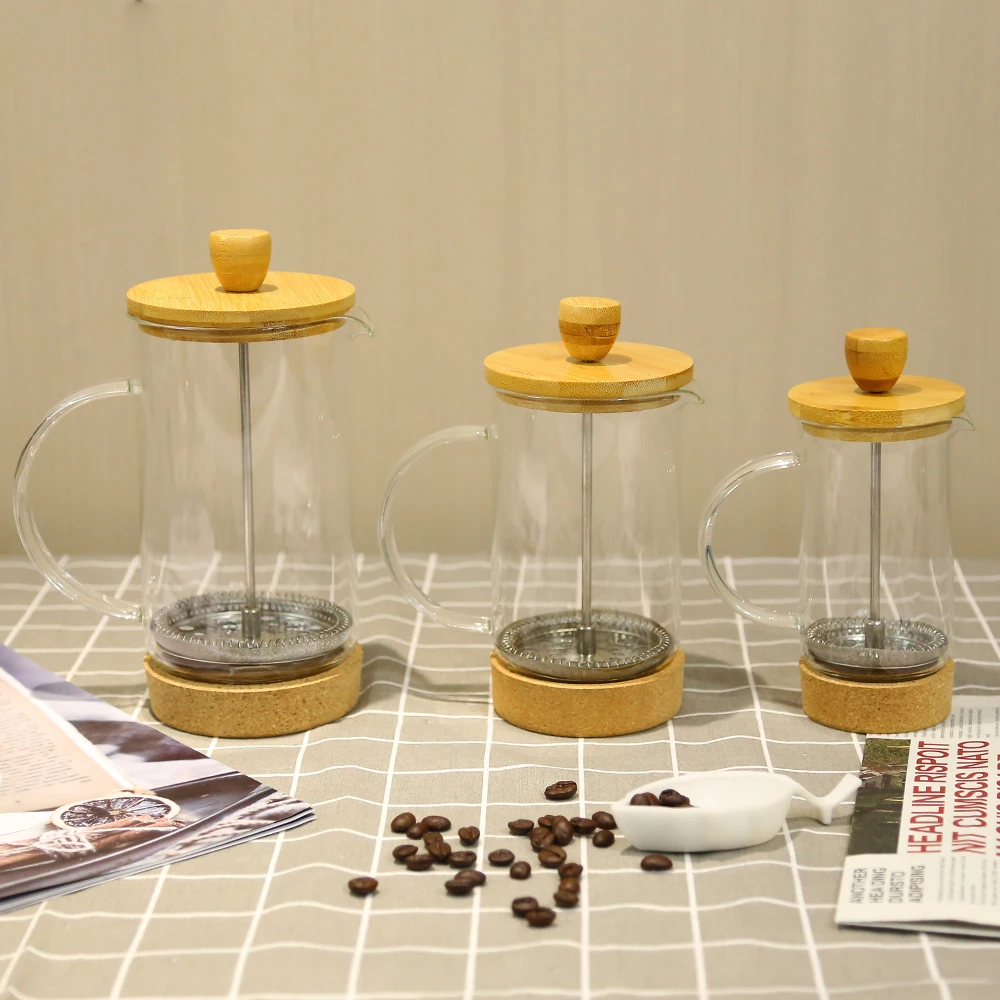 Домашнее ежедневное использование деревянная крышка с пробковой нижней базой из нержавеющей стали Плунжер французская Кофеварка Боросиликатное Стекло Кофе французский пресс
