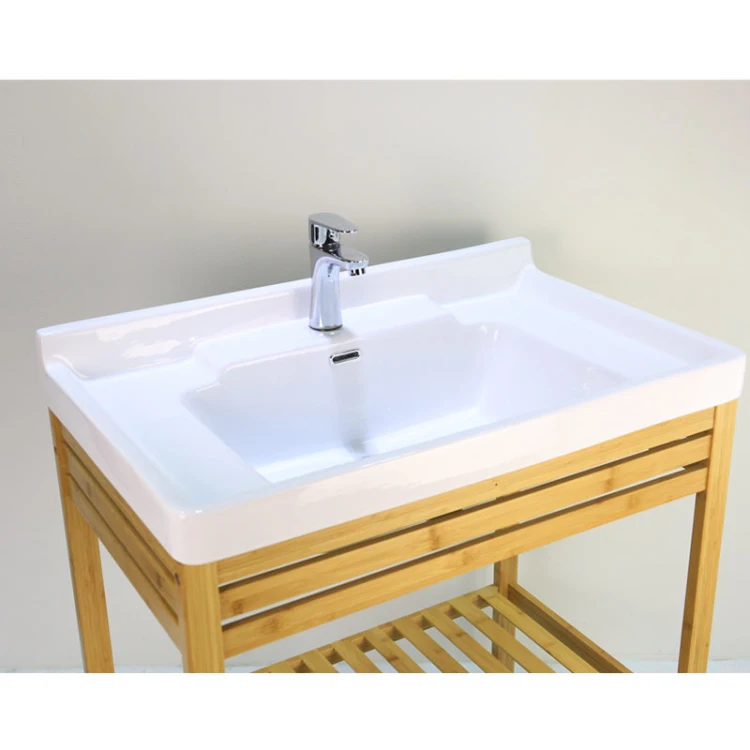 BAMBKIN FSC approved bamboo bathroom rack ceramic wash hand basin stand sink vanity top