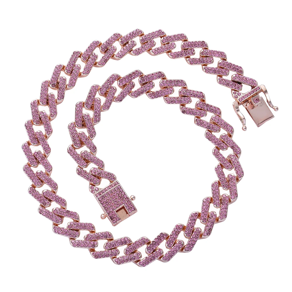 13mm Cuban Link Chain For Men Iced Out Bling Rhinestone Hip Hop Jewelry