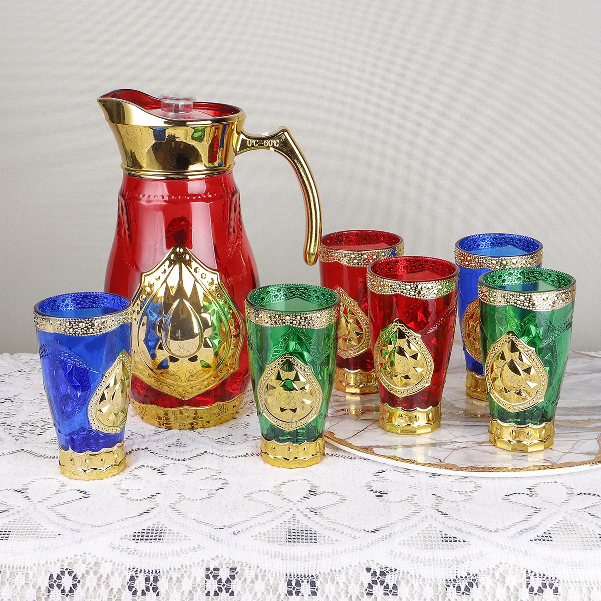 1.5L Glass Wholesale Gold-plated Glass Cold Water Pot Home Decoration Decoration Decoration Water Supplies Gift Set