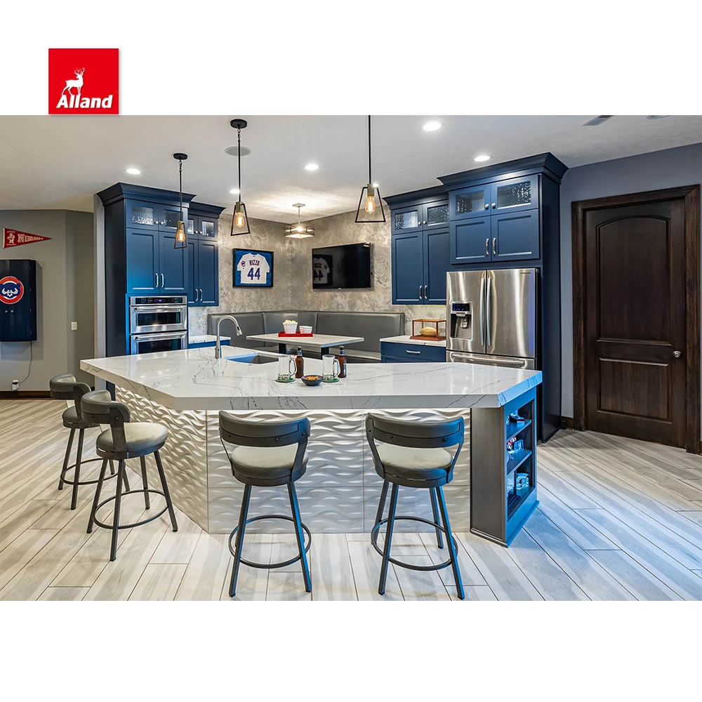 Allandcabinet изготовленный на заказ роскошный шейкер встраиваемый кухонный шкаф из кленового дерева дизайн двухцветного шкафа с островным шкафом для хранения