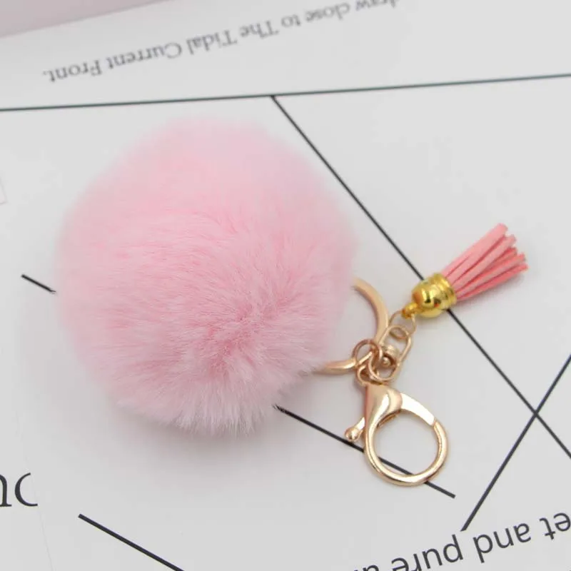 8cm Fluffy Pom Pom Keychains Faux Rabbit Fur Pompom With Silver Keyring Cute Key Accessories Christmas Gifts
