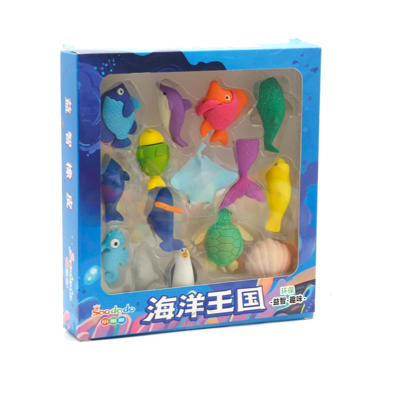 Soododo Kids Scented Eraser Animal Shape For Kids  Fish Dolphin Whale Turtle Coral Animal Erasers With Cases