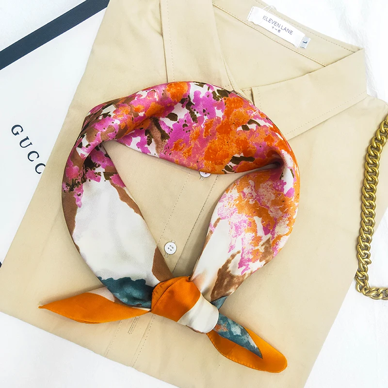 Scarves Mens and Womens Fashion Foulard Custom Printed Square Satin Headscarf