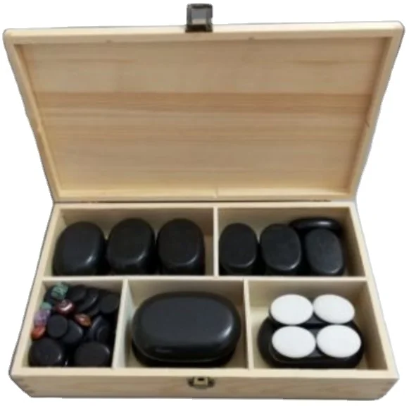 Hot Sale Massage 60piece Deluxe Hot Stone Set for A Full Body Massage Black Lava Vocano Basalt Rock