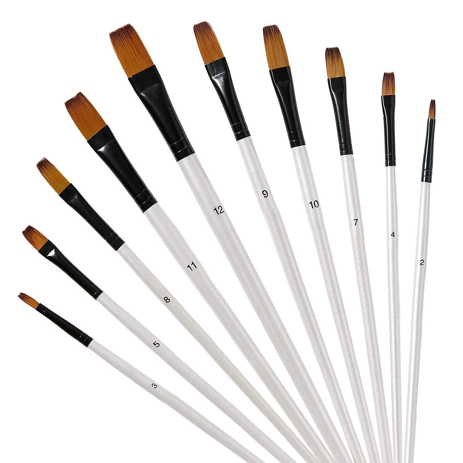 12 pcs art brush high quality cheap kit pearl white wooden handle nylon hair paint brush set for Acrylic oil watercolor paint