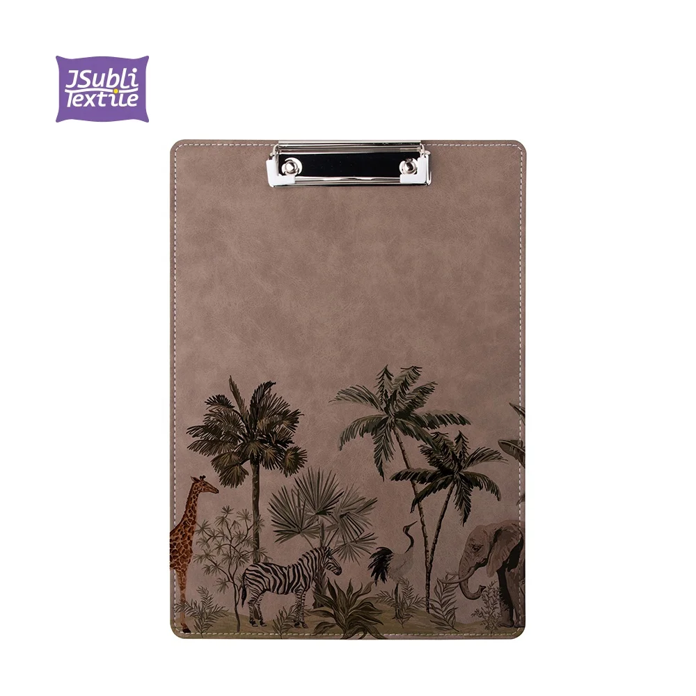 PUCB2231DGY-1 Bestsub Wholesale Custom Sublimation Blanks A4 Size Gray PU Leather File Document Clipboard Folder with Metal Clip