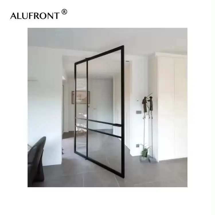 ALUFRONT Glass Luxury Main Entrance Door Steel looked Aluminum Pivot Doors Modern Entry Grey Glass Front Door