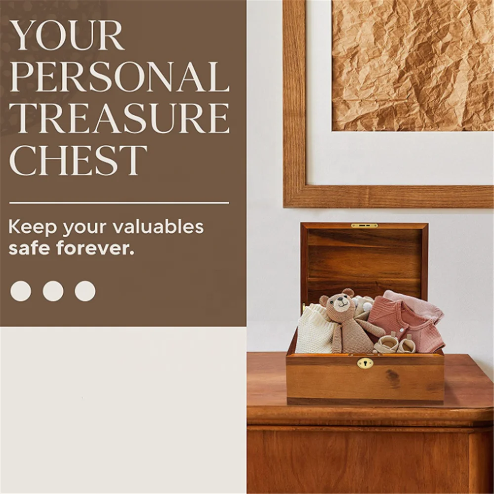 Деревянный ящик для хранения с откидной крышкой и замком Большой премиум акации Keepsake грудь деревянный ящик