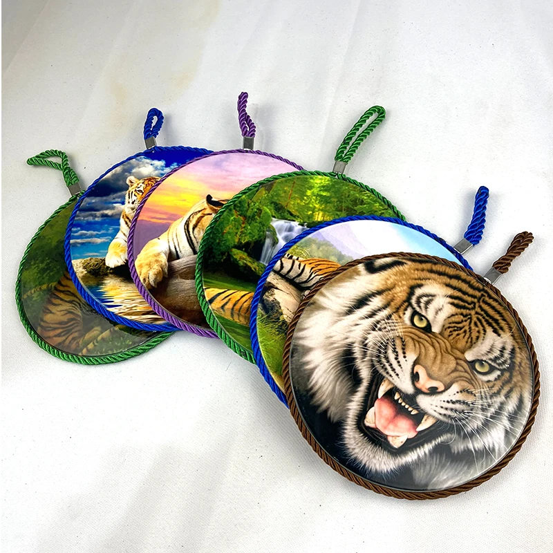 Custom design placemat hot pot mat non-slip cork heat resistant round tiger animal printing ceramic trivet for table