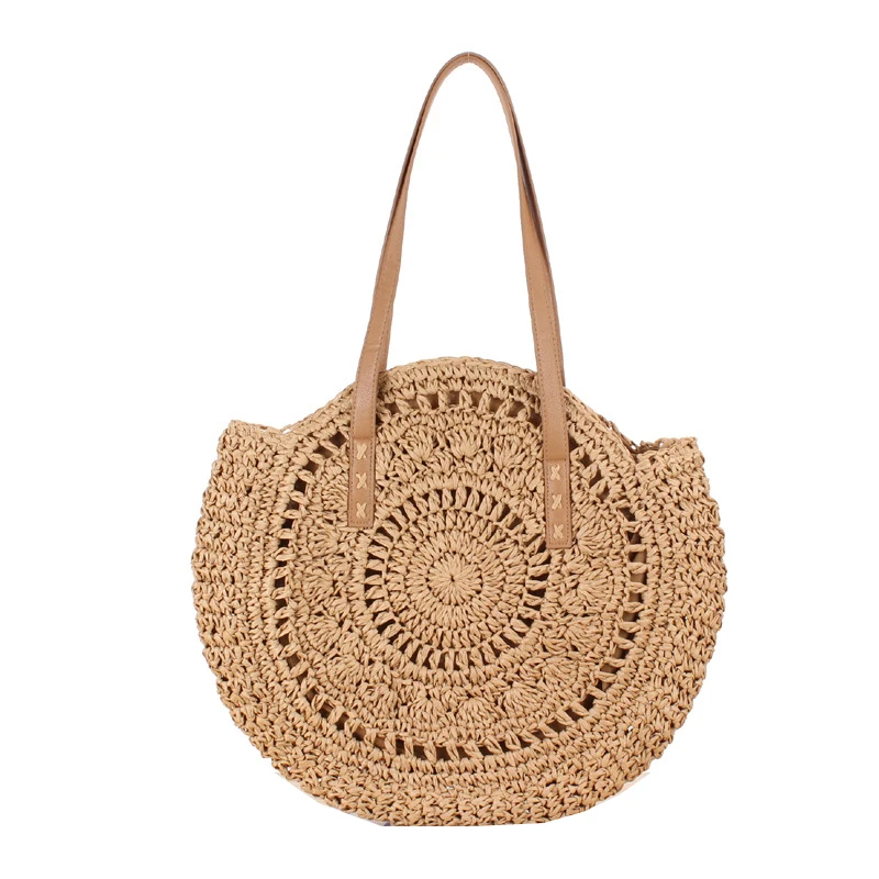2022 New Product Women Crochet Big Round Eco-friendly Straw Paper Fringes Beach Bag Straw Women Handbags
