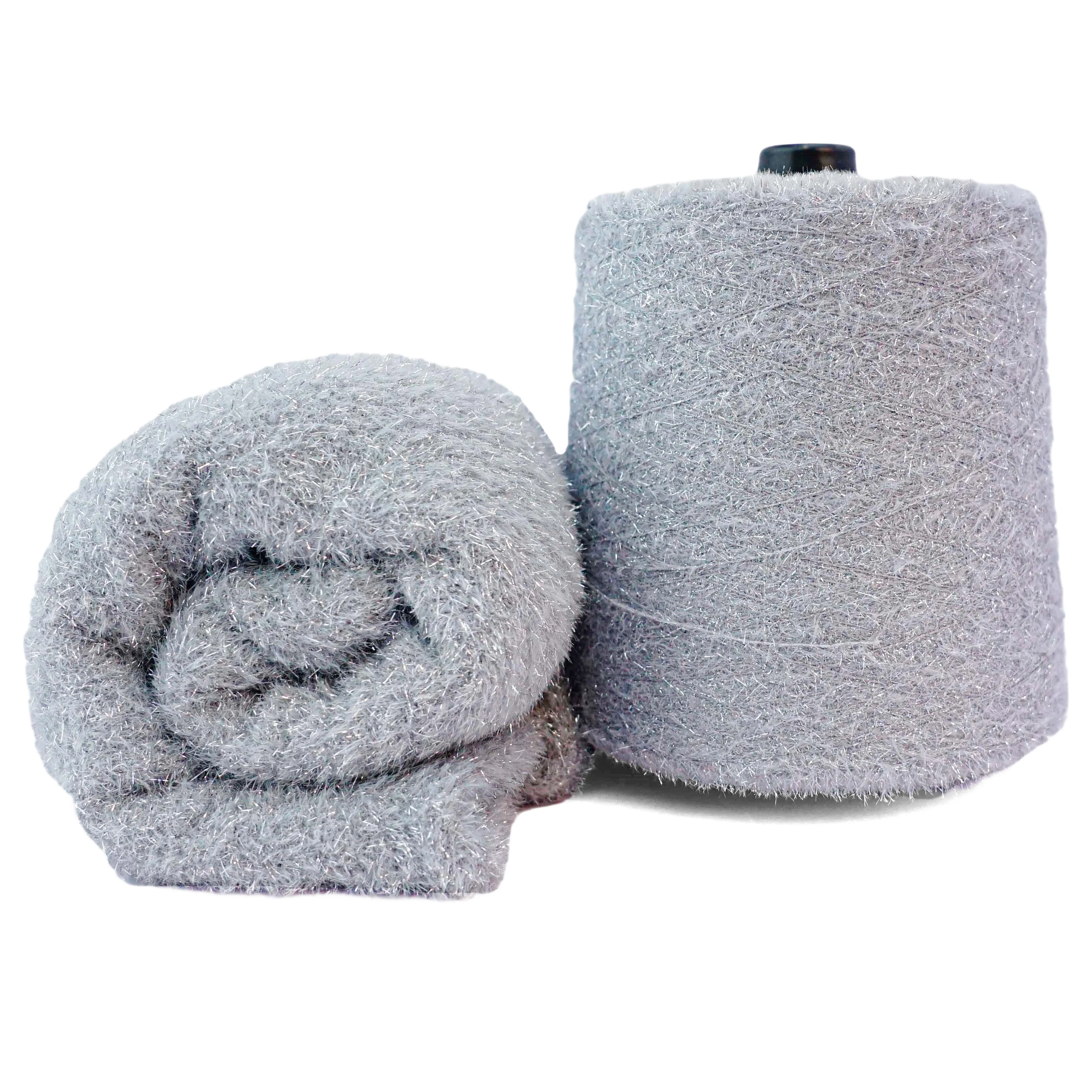 Wholesalers Soft Flash Glisten Thread Multicolor knitted for sweater 11NM Nylon Fancy Feather yarn