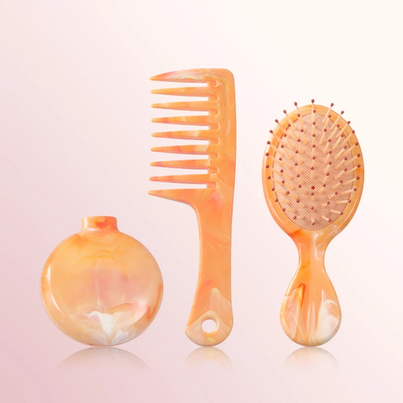 Wide Tooth Mini hair brush set With Grip Detangler Hairbrush For Wet Dry Hair Brush And Comb Set Insoluble masterbatch marbling
