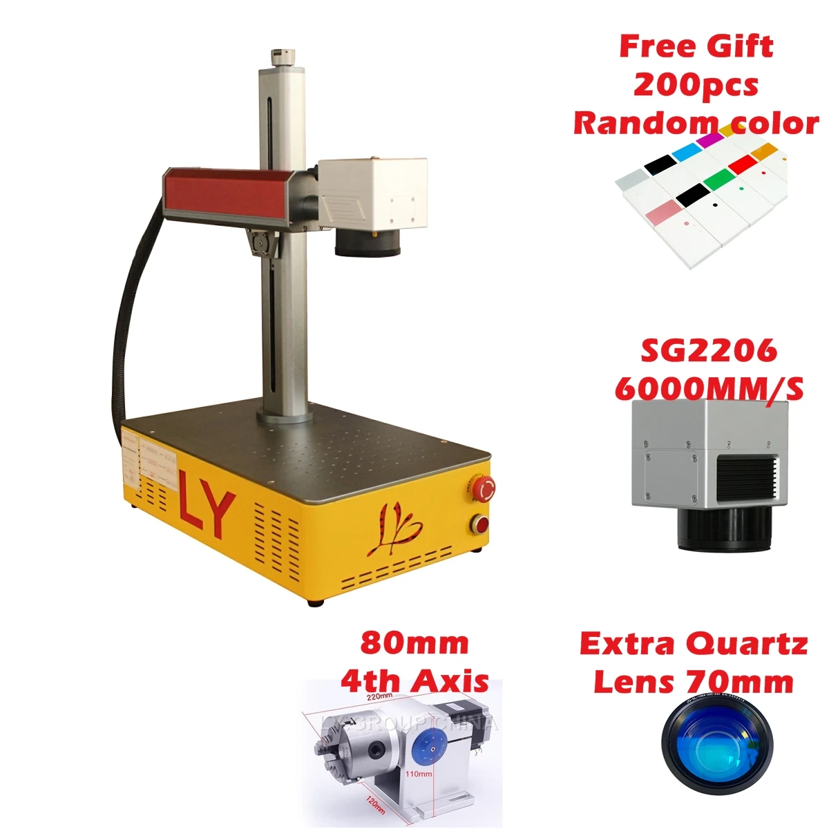 LY Desktop Fiber Laser Marking Machine Brand JPT 200W Built in 4th Axis Drive for Ceramic Plastic PVC Engraving 220V 110V