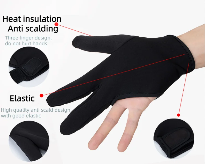Hairdressing Three Fingers Anti-heat Glove for Hair Straightener Perm Curling Hairdressing Heat Resistant Finger Gloves