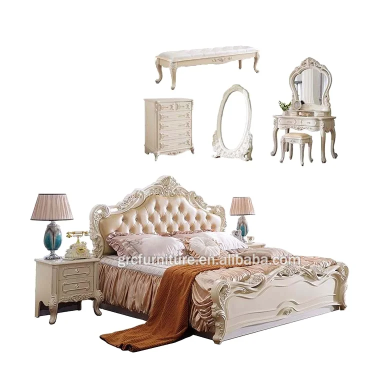 hotel European style italian antique MDF panel leather bed room furniture queen king bedroom set modern design bed