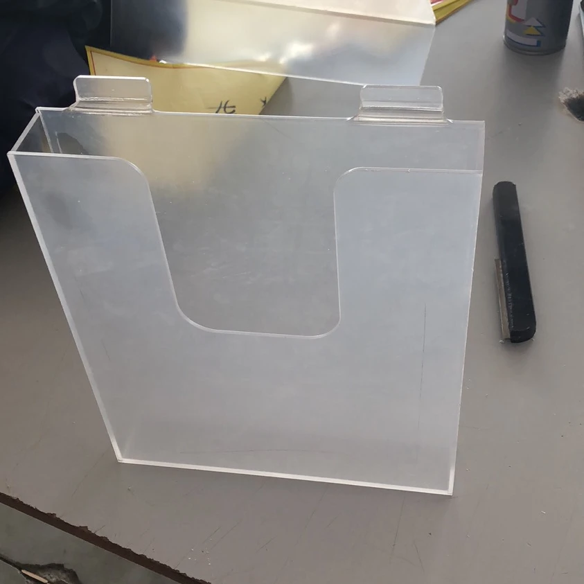transparent clear A4 brochure holder for slat panel in shop stores with lips to hold into aluminum panel