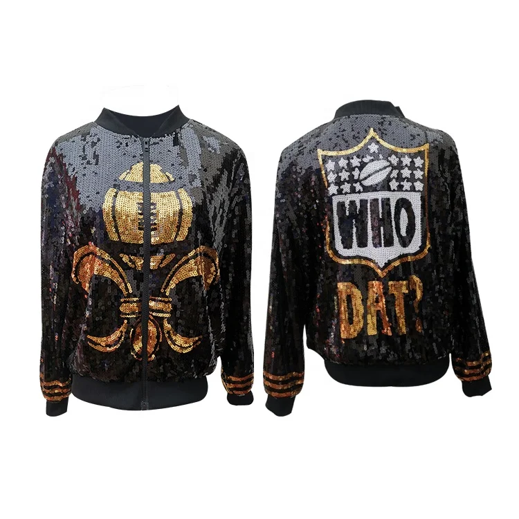Saireish New Arrival Who Dat Saints Glitter Bomber Sequin Jackets For Women